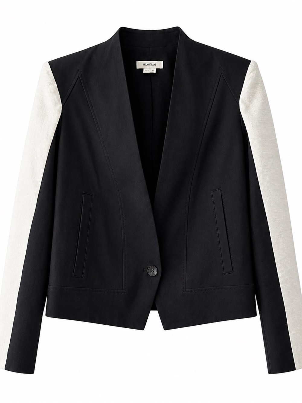 Helmut Lang Black Cotton Linen Colorblock Blazer 2